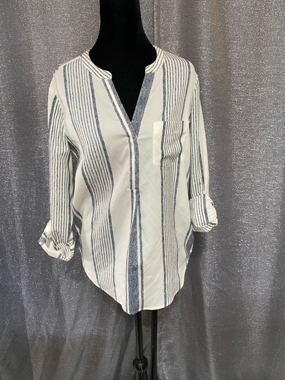 Bass White and Navy Vertical Stripe Tunic